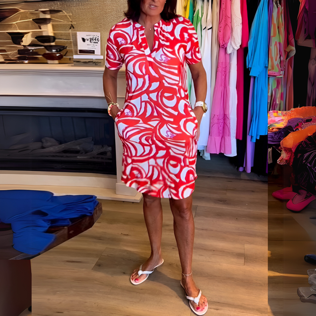 Paolita | Printed Short Sleeve Knee Length Dress