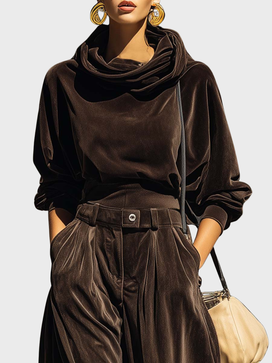Skaidre | Velvet Cowl Neck Two-Piece Set