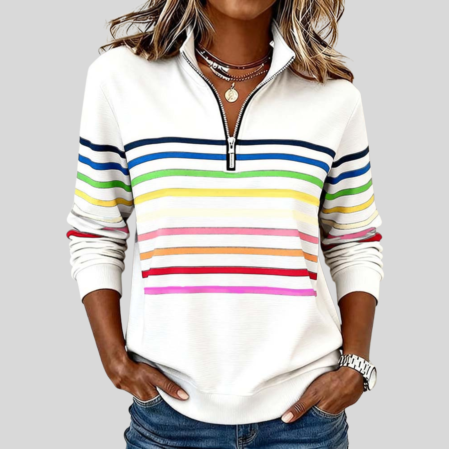 Evelyn | Casual Sweatshirt Long Sleeve Half Zip Striped