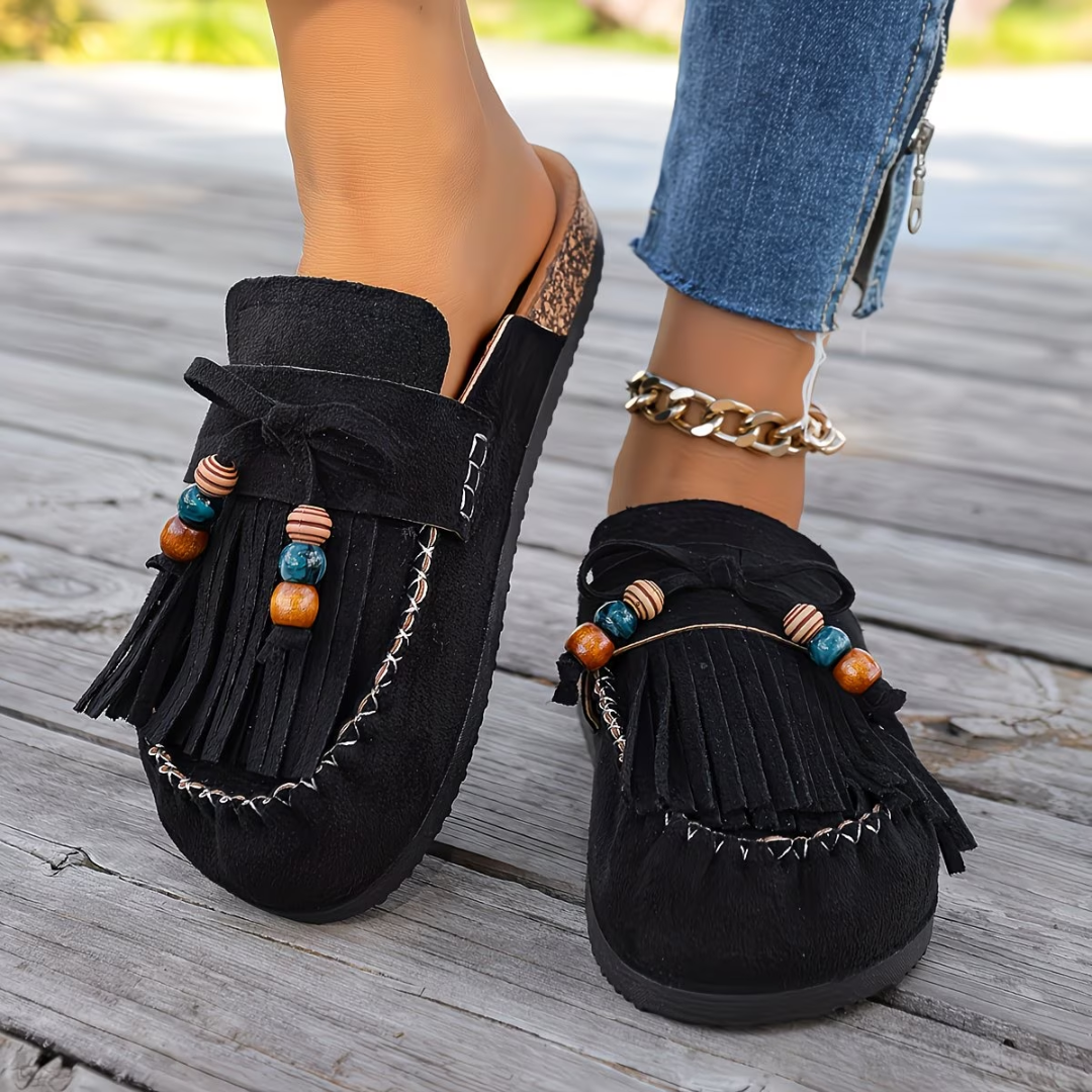 Mehra - Tassel Fringe Slip On Mules