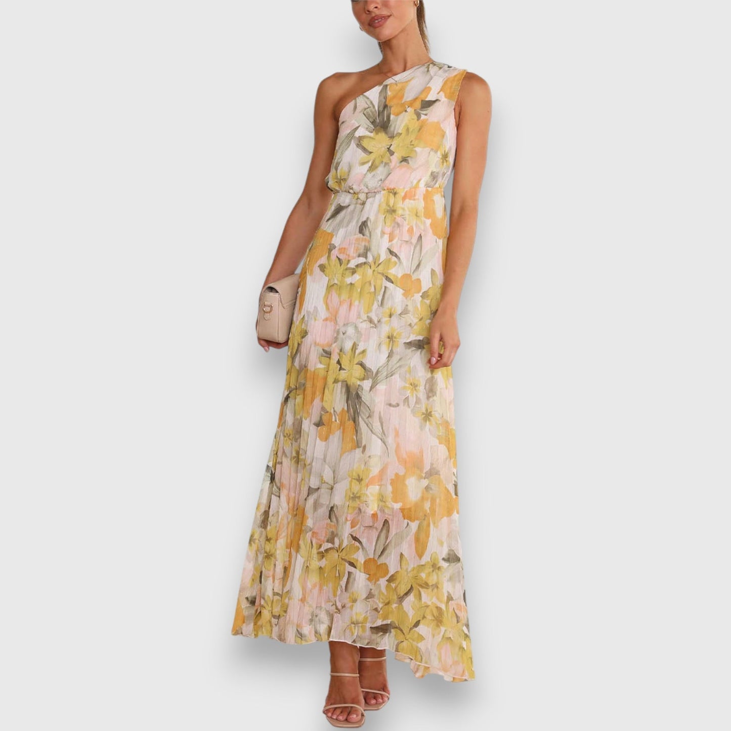 Jillian | Floral Print One Shoulder Maxi Dress