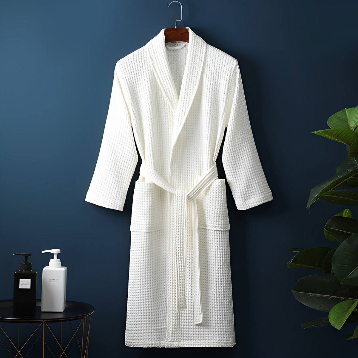 Nathan | Waffle Textured Dressing Gown with Tie Belt