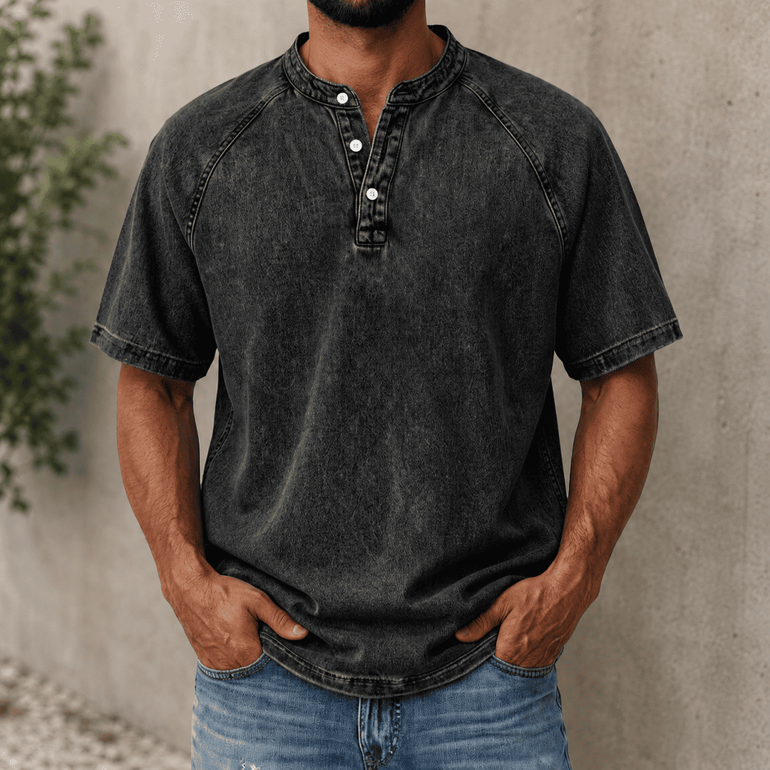 Zerric | Henley Shirt Short Sleeve Washed Finish
