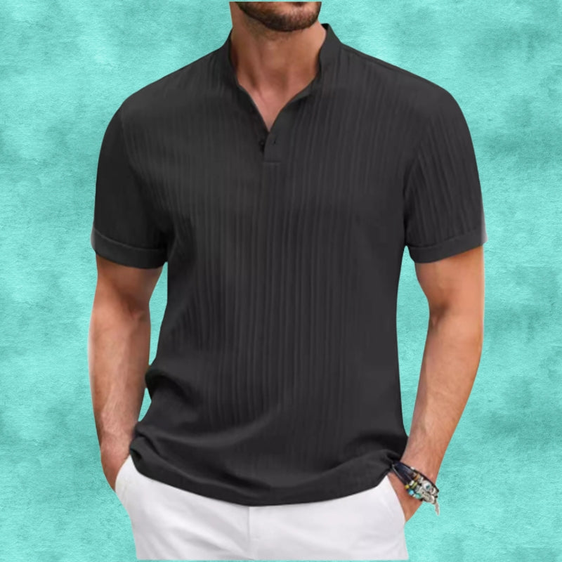 Tomasz | Short Sleeve Ribbed Grandad Collar Shirt