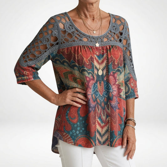 Steven | Crochet Shoulder Printed Tunic Top