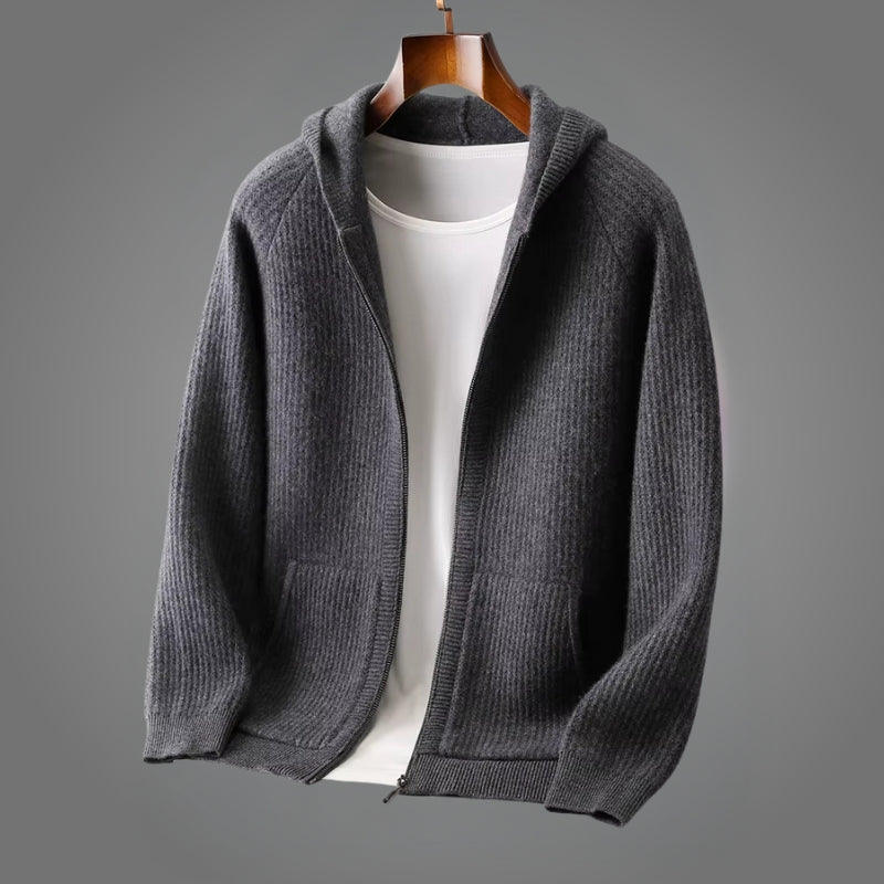 Romain | Hoodie with Ribbed Knit Full-Zip Front