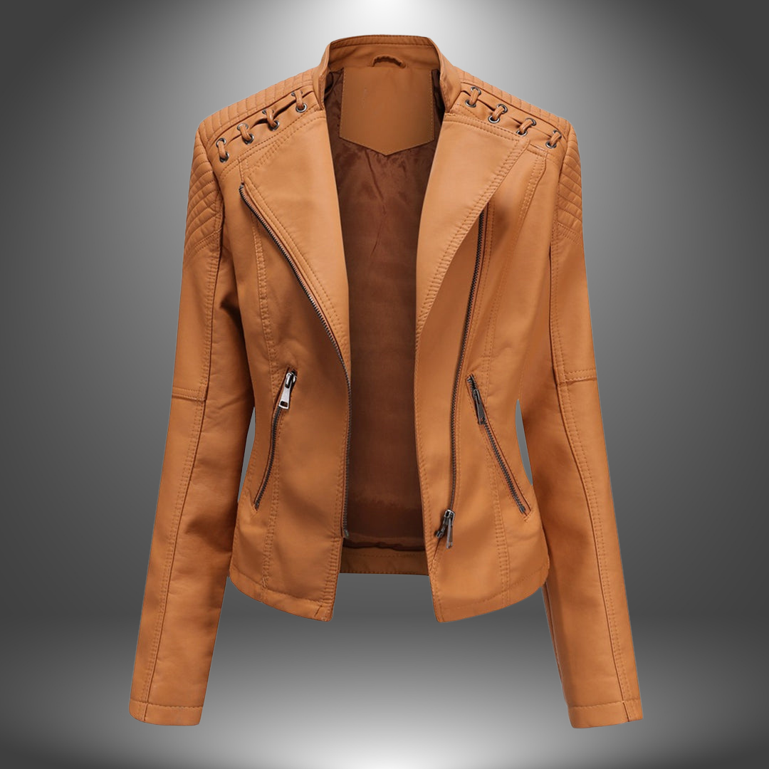 Lilia | Leather Style Biker Jacket With Zips