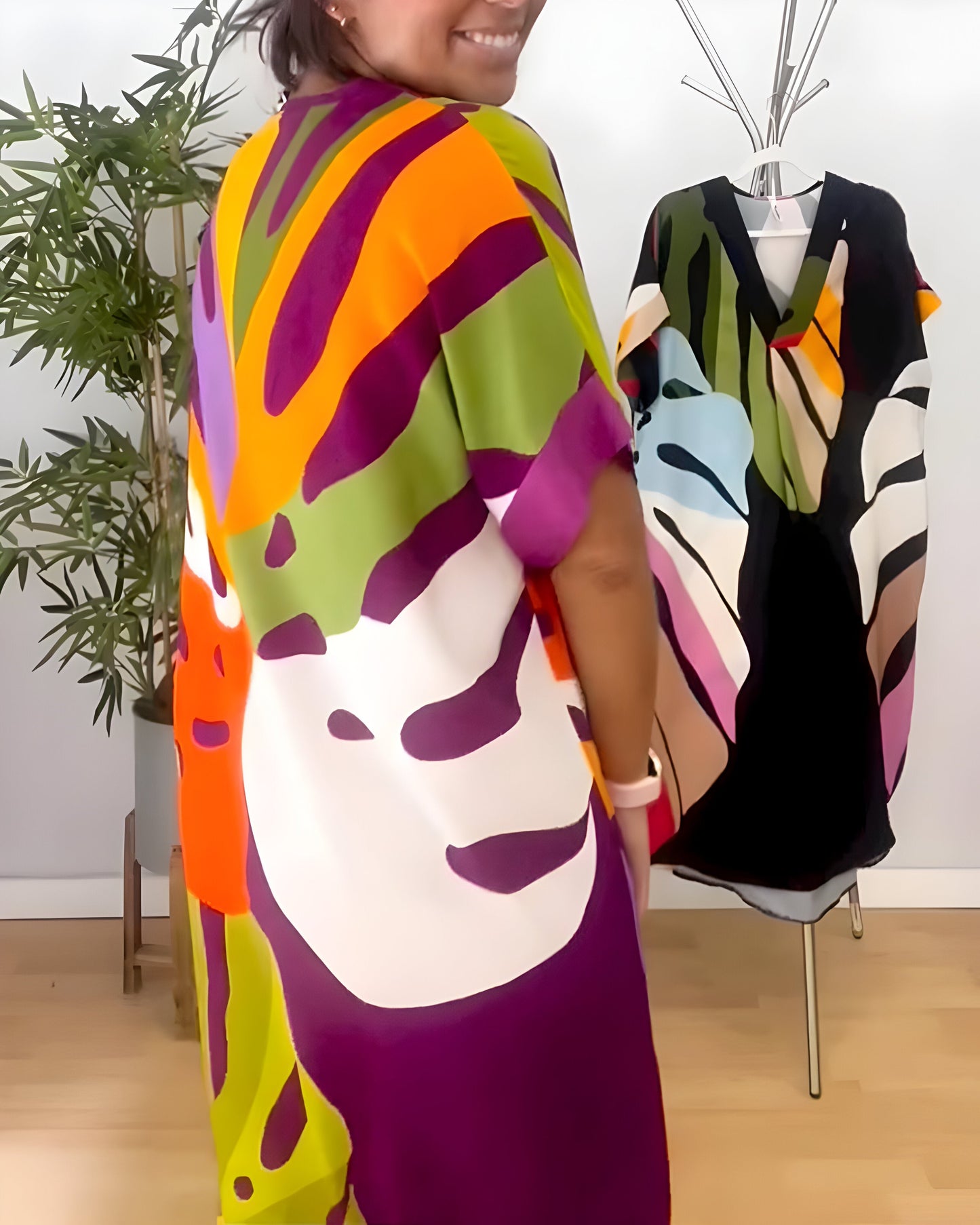 Ailsa | V-Neck Abstract Print Midi Kaftan Dress
