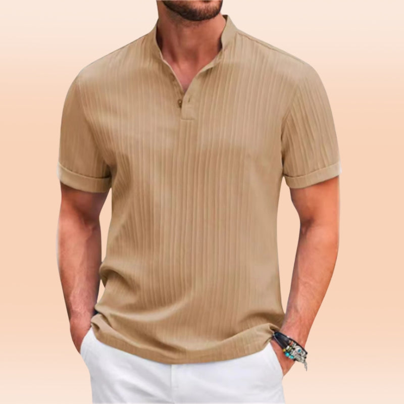 Estevez | Short Sleeve Ribbed Henley T-Shirt