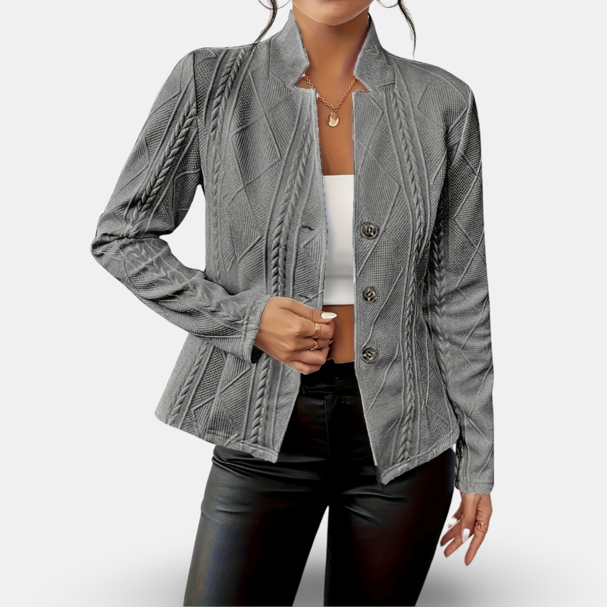 Lynn | Blazer Long Sleeve Textured Button Front