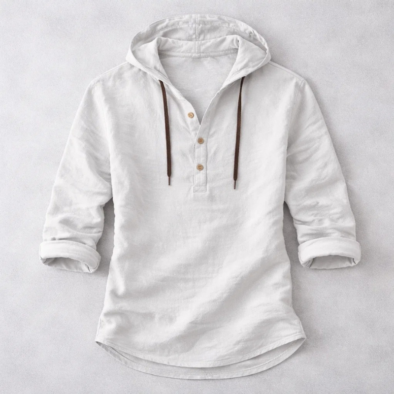 Refael | Hooded Long Sleeve Button Neck Shirt