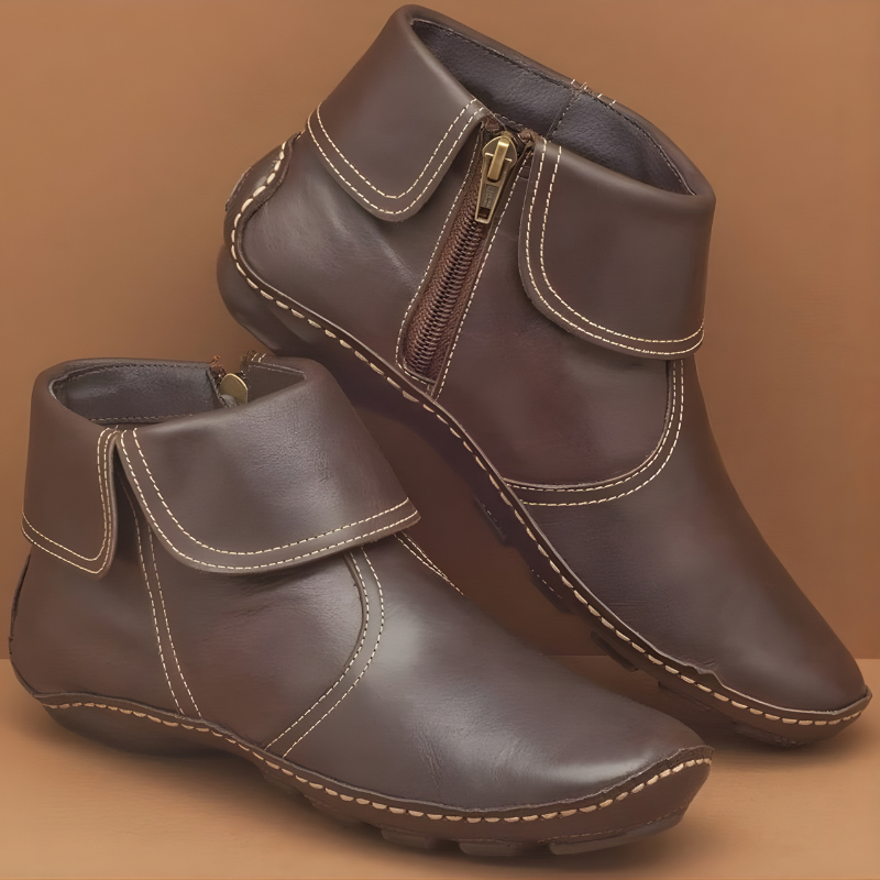 Doorthy | Zip Ankle Boots Fold Collar