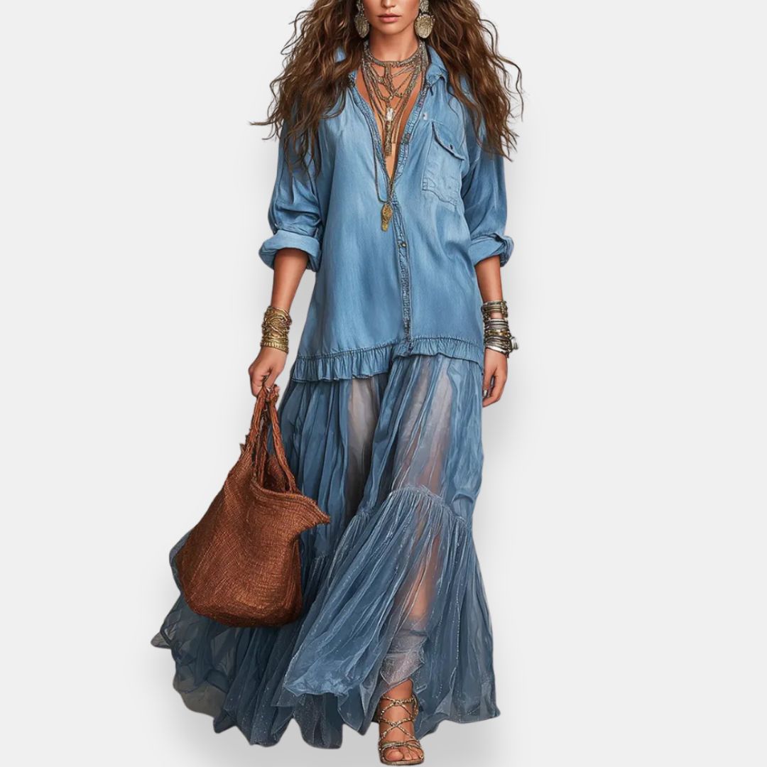 Zaynab | Maxi Dress With Ruffle Sheer Panels