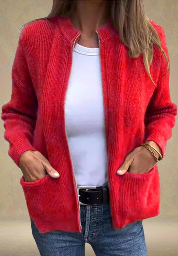 Marsha | Zip Front Ribbed Knit Cardigan