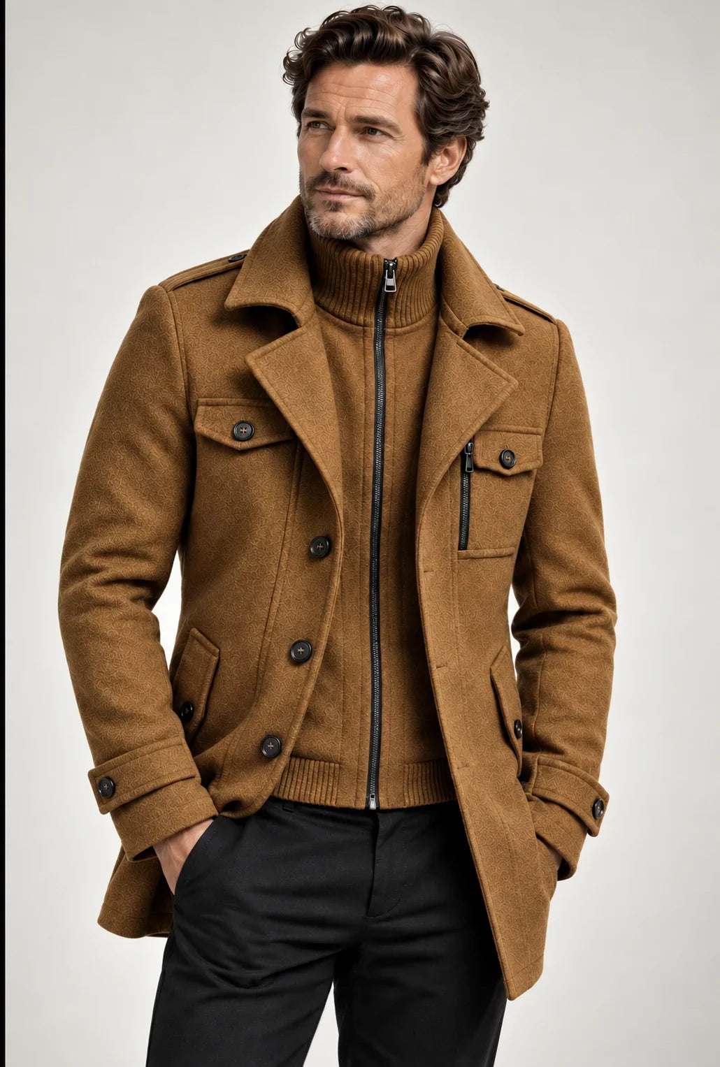 Erasmo | Textured Coat with Notched Lapels