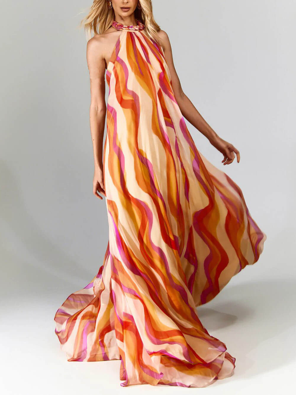 Marlyn |  Halterneck Abstract Print Maxi Dress