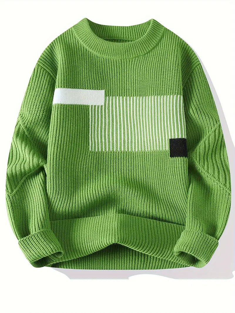 Arlen | Knitted Crew Neck Geometric Pattern Jumper