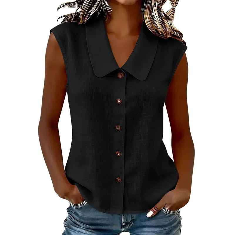 Chisato | Sleeveless V Neck Button Shirt