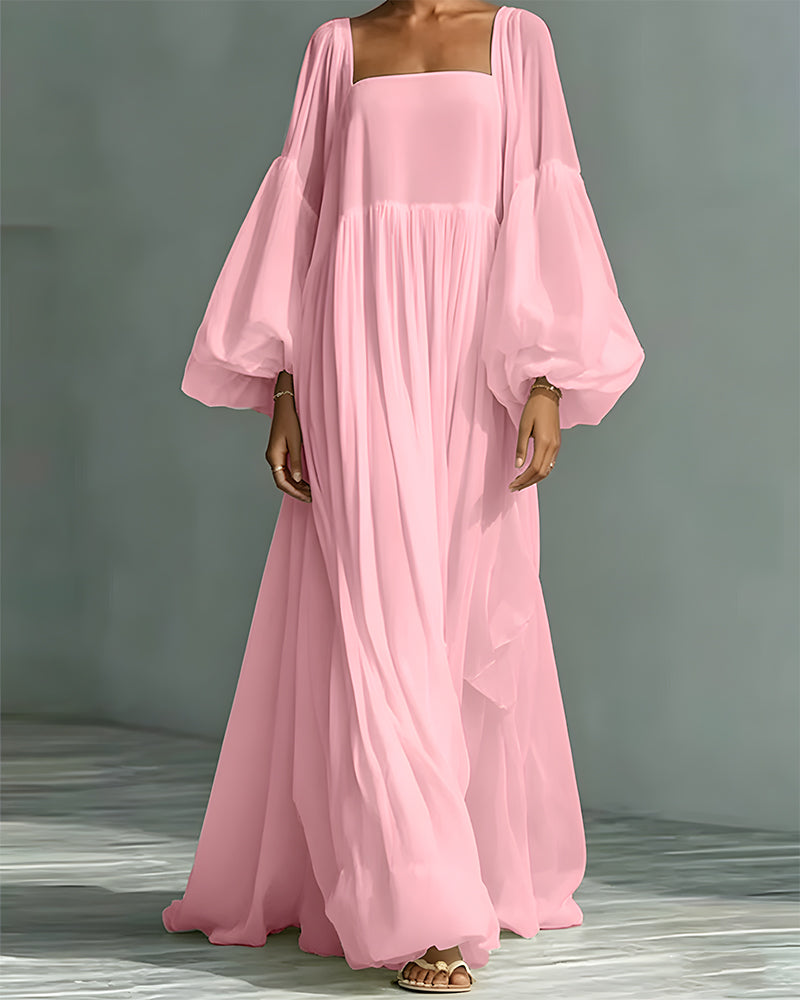 Nunila | Square Neck Balloon Sleeves Maxi Dress