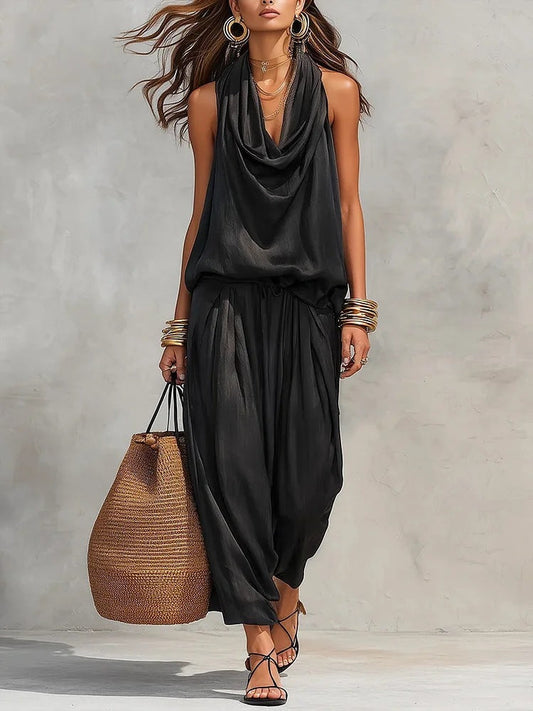 Katerina | Sleeveless Draped Wide Leg Two Piece Set