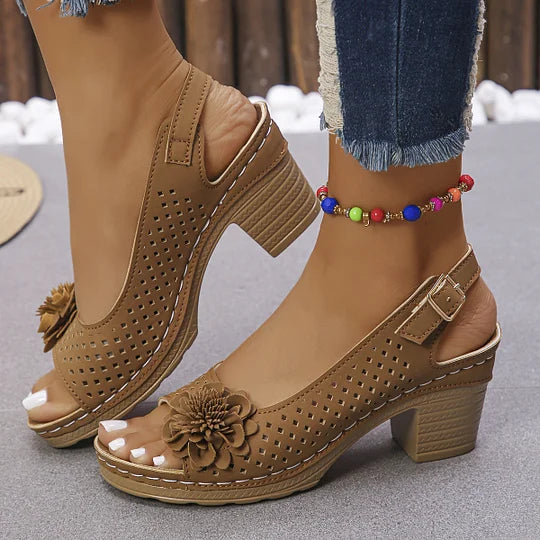 Imogen | Open Toe Cut-Out Block Heel Sandals