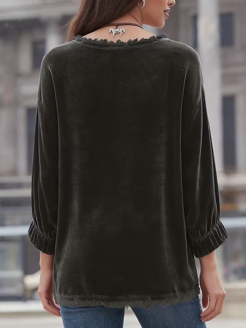 Petunia | Velvet Long Sleeve Loose Fit Top