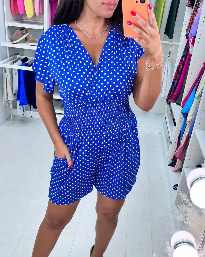 Peyton | Polka Dot Short Sleeve V Neck Jumpsuit