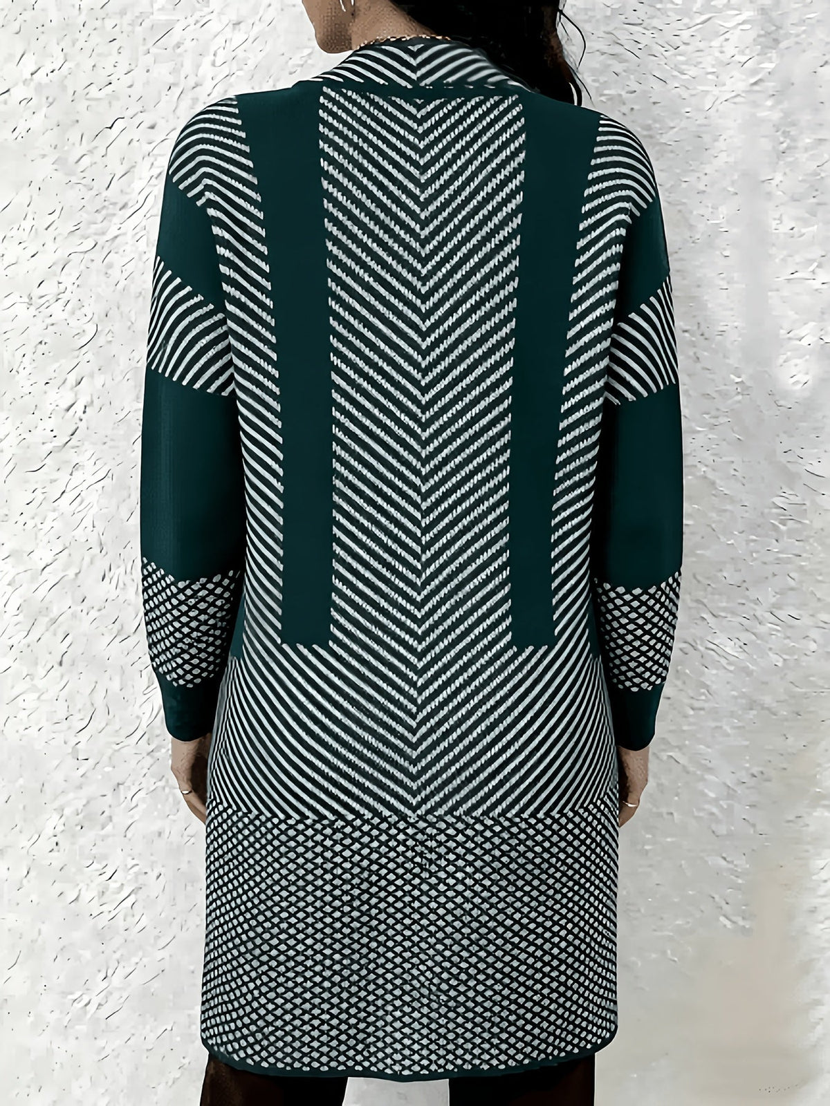 Liliyicia | Longline Geometric Knit Open Front Cardigan