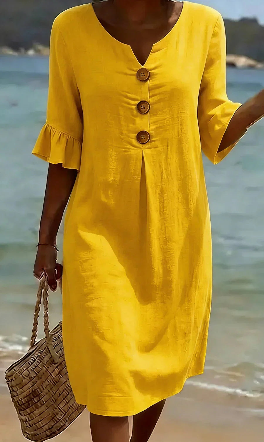 Mlaina - Button Front Frill Sleeve Midi Dress