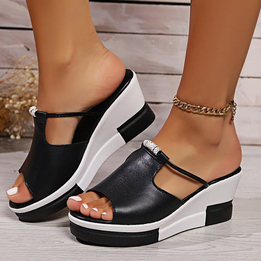 Ronya | Open Toe Wedge Platform Mule Sandals