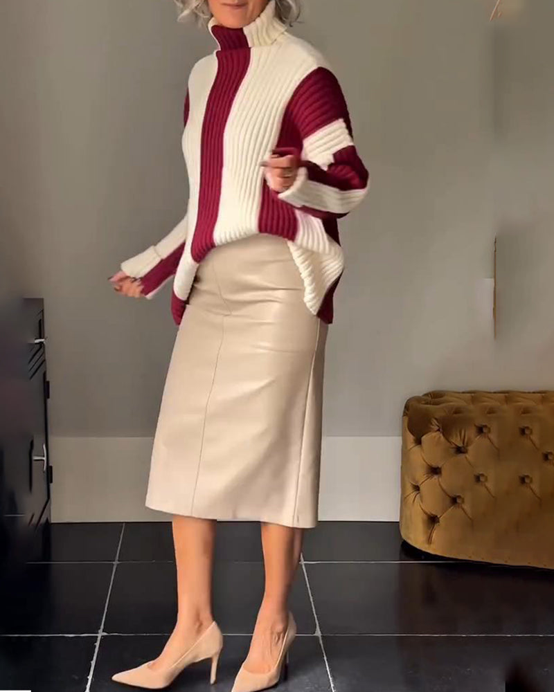 Pauline | Ribbed Turtleneck Jumper with Stripes