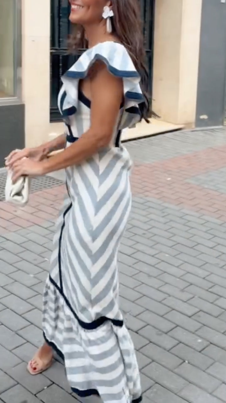 Lileeka | Maxi Dress Stripe Print Flutter Sleeve