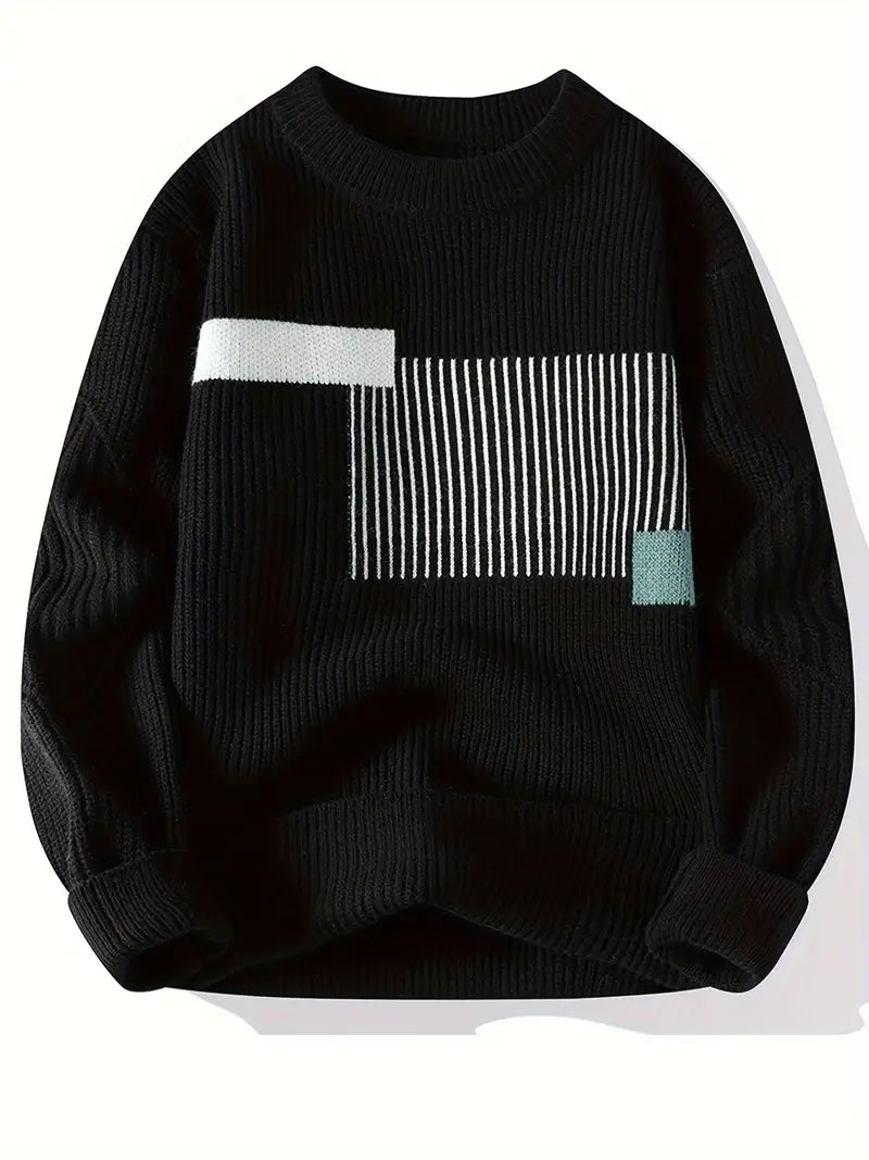 Arlen | Knitted Crew Neck Geometric Pattern Jumper