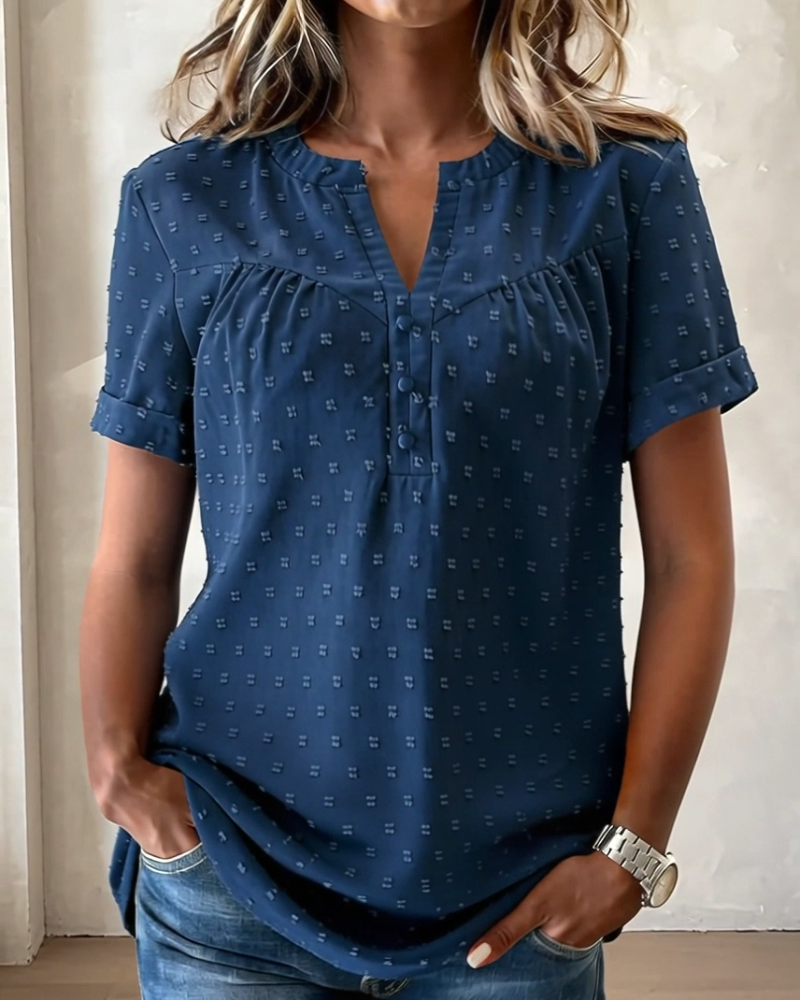 Seela - Short Sleeve V Neck Button Blouse