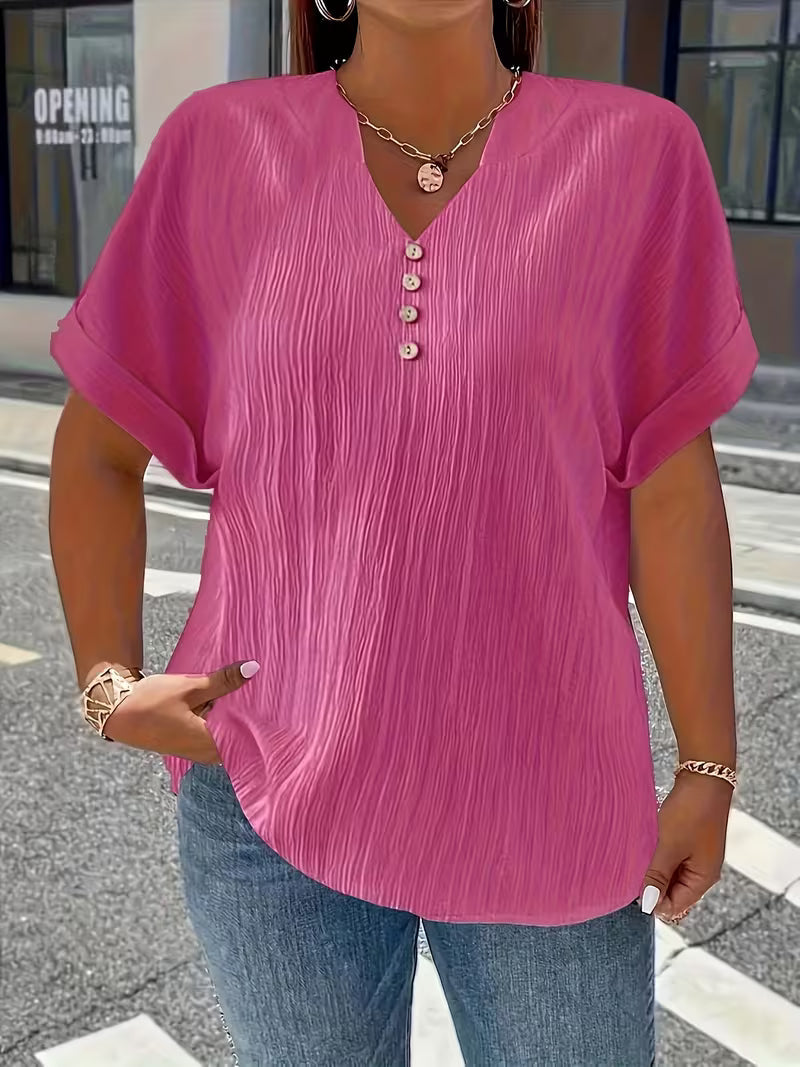 Mrella | T-Shirt with V-Neck and Button Front