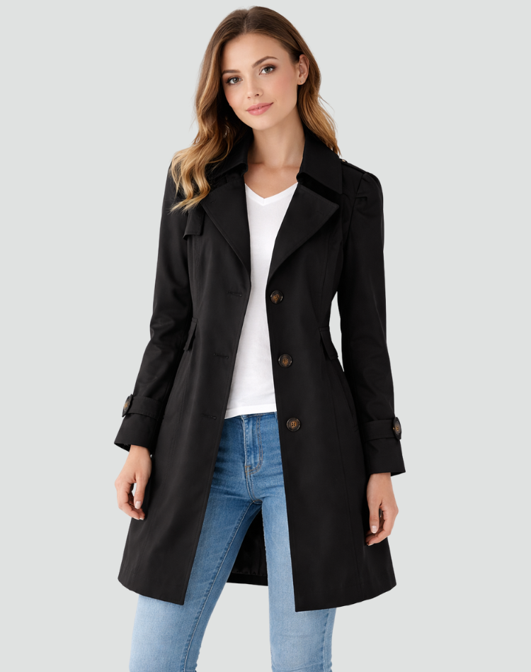 Snjezana | Long Sleeve Notched Collar Button Front Coat