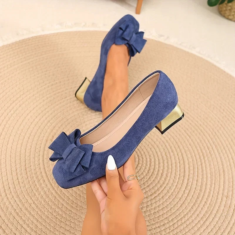 Fiamavetta | Elegant Bow Low Block Heel Pumps