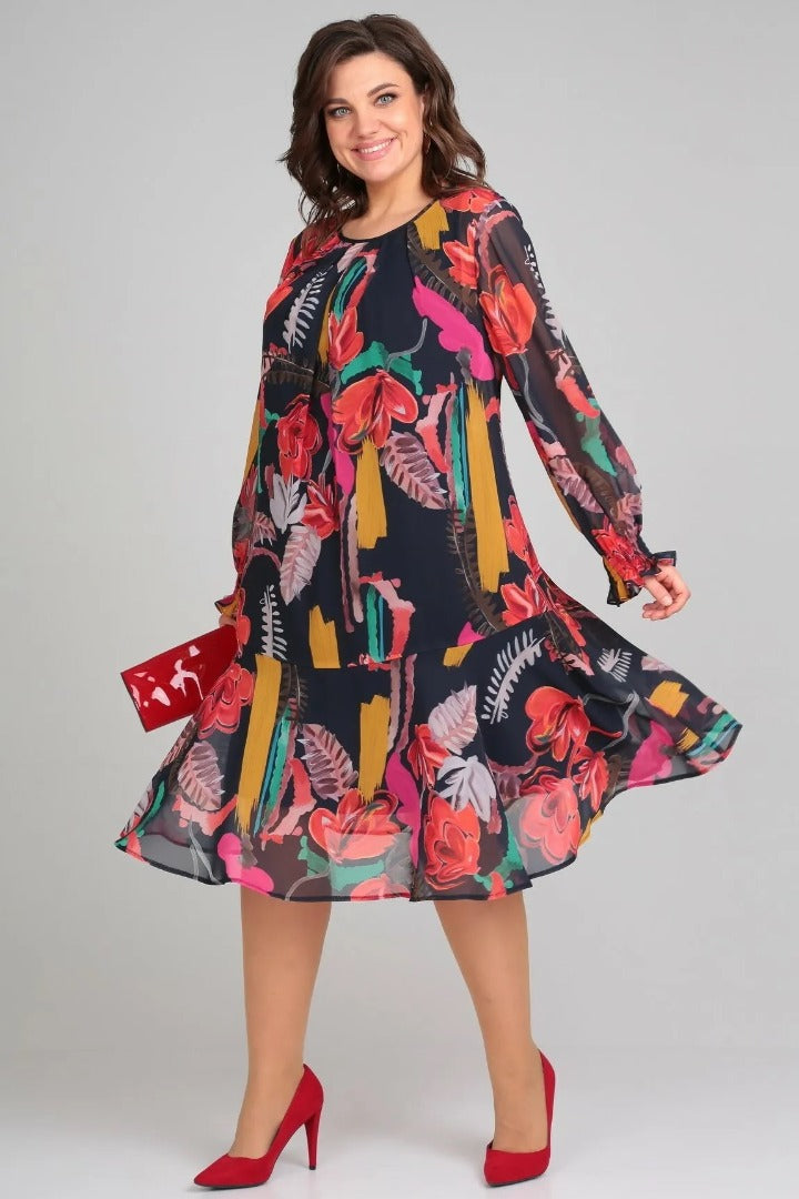 Vinoshika | Floral Long Sleeve Midi Dress