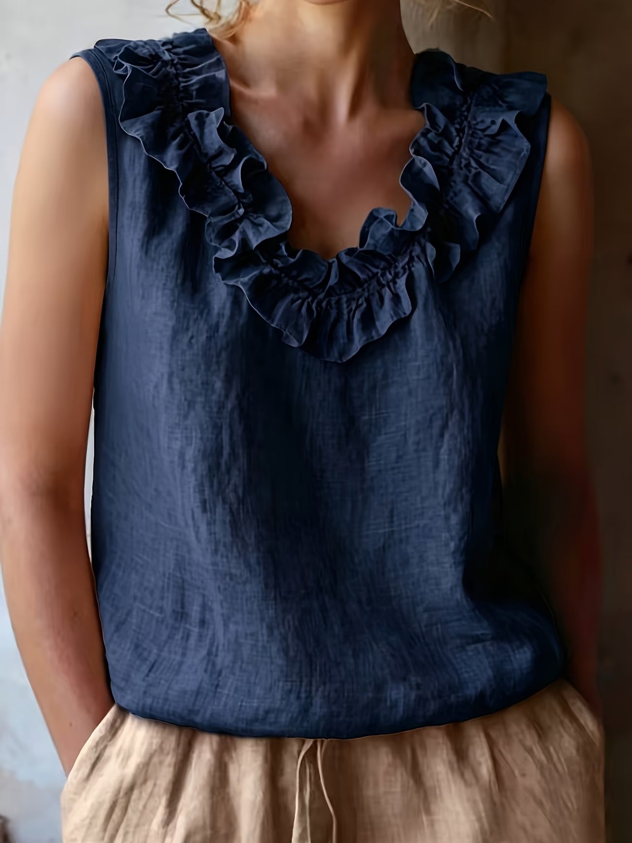 Safiya | Sleeveless Ruffle Neck Relaxed Blouse