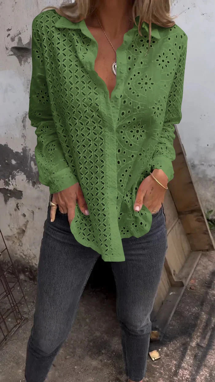 Tommie | Eyelet Long Sleeve Button Blouse