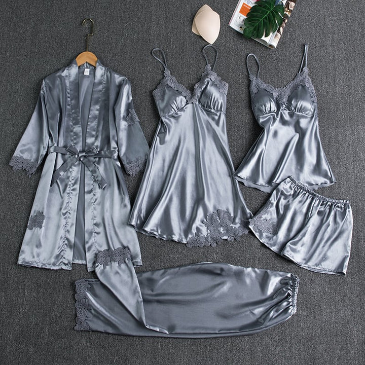 Noga | Satin Lace Five Piece Nightwear Set
