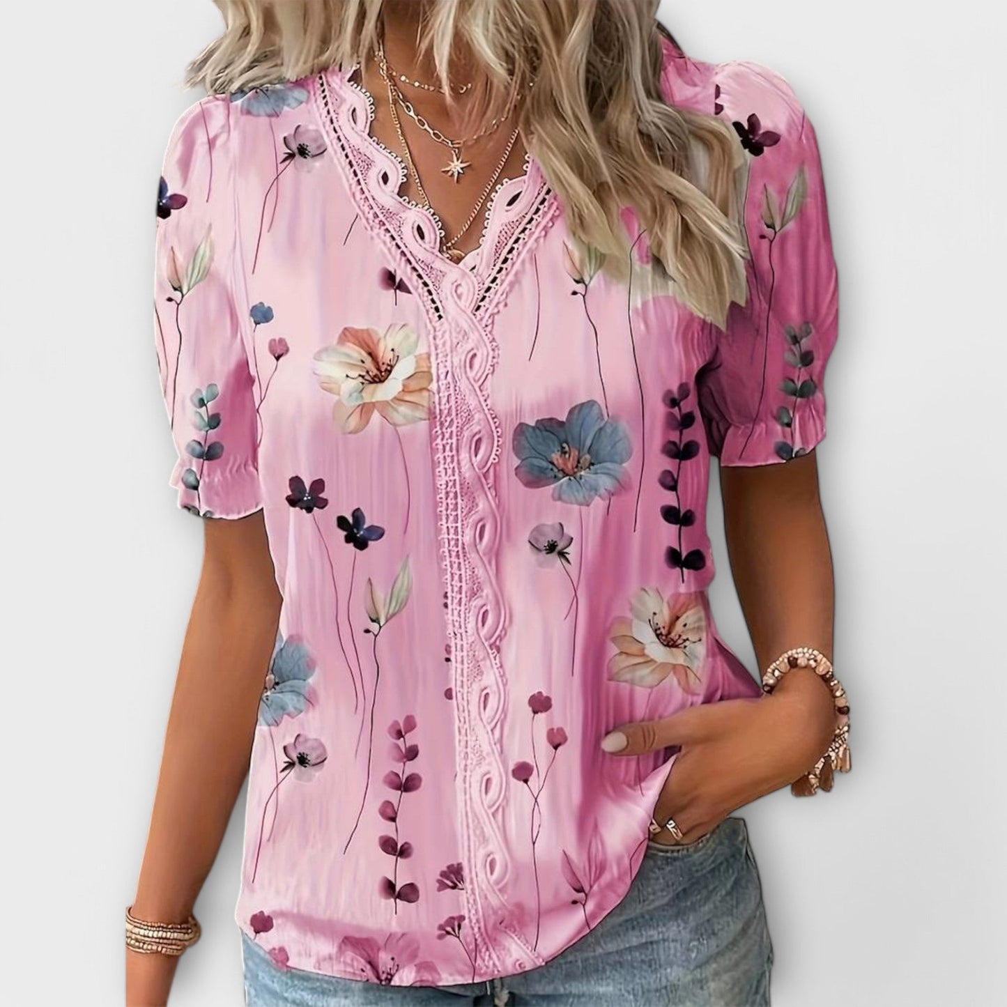 Bruni | Floral Print V Neck Pleated Blouse