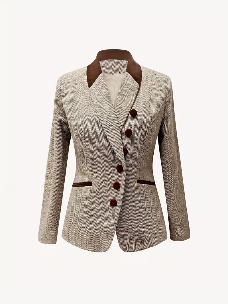 Yessica | Herringbone Notch Collar Blazer Jacket