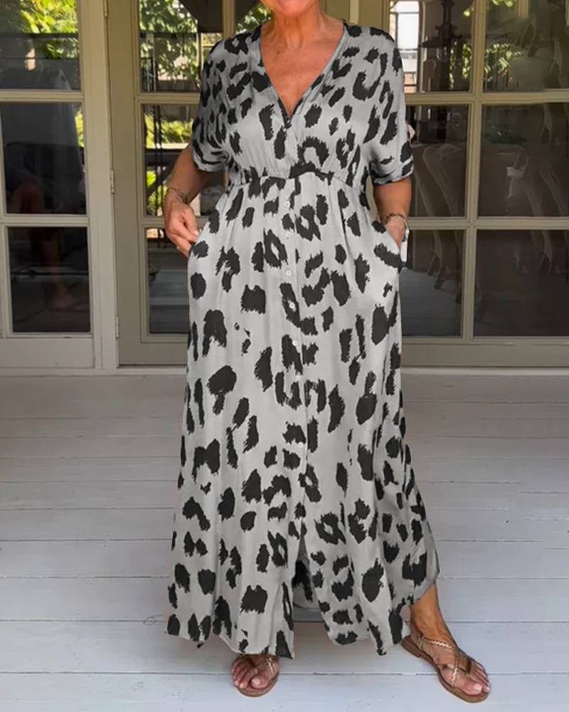 Kawtar | Maxi Dress Animal Print V Neck