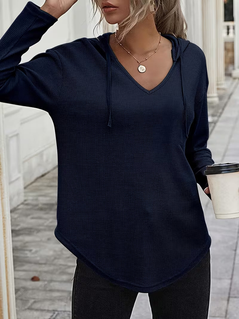 Heydi | Sweatshirt with V-Neck Hood Curved Hem