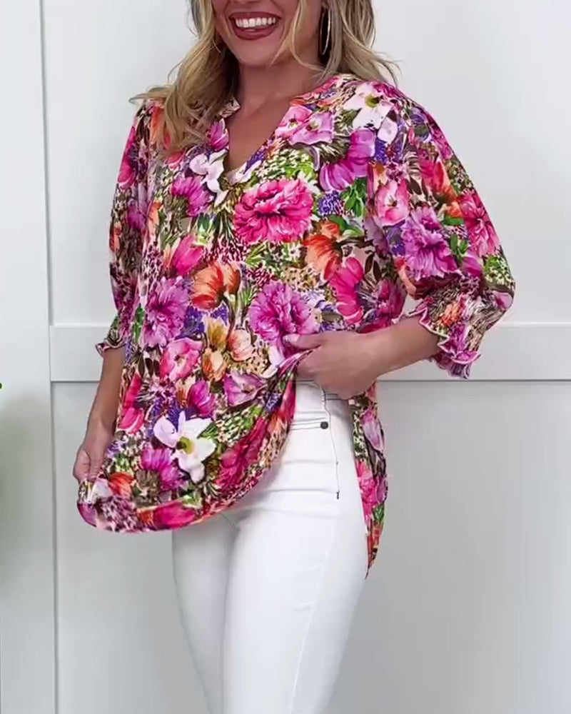 Niliza | Floral Print V-Neck Tunic Blouse