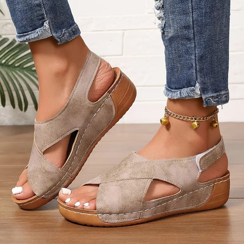 Clarisa | Sandals Open-Toe Cross-Strap Slingback Wedge Sole