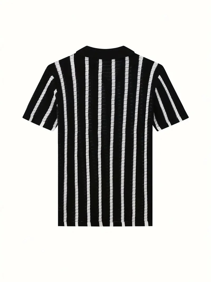 Cordell | Short Sleeve Striped Knit Polo Shirt