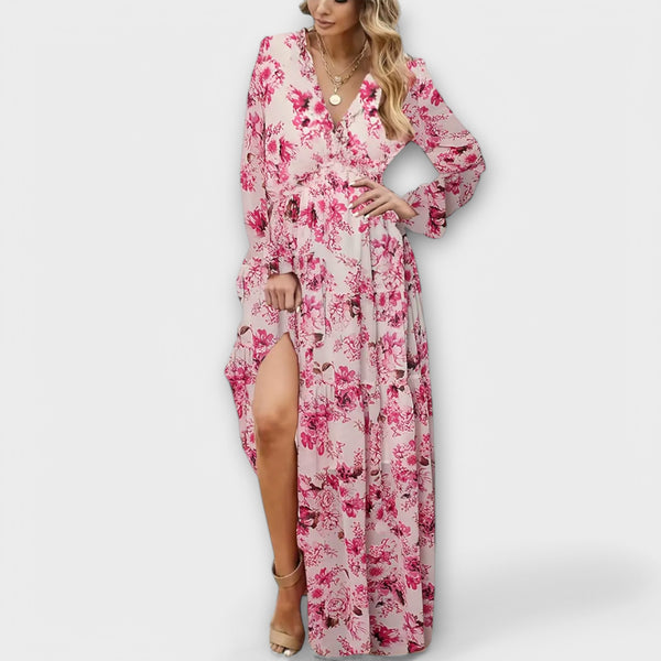Vanna | Floral Print V Neck Maxi Dress