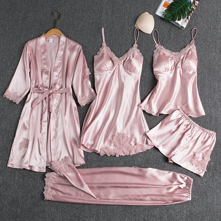 Noga | Satin Lace Five Piece Nightwear Set